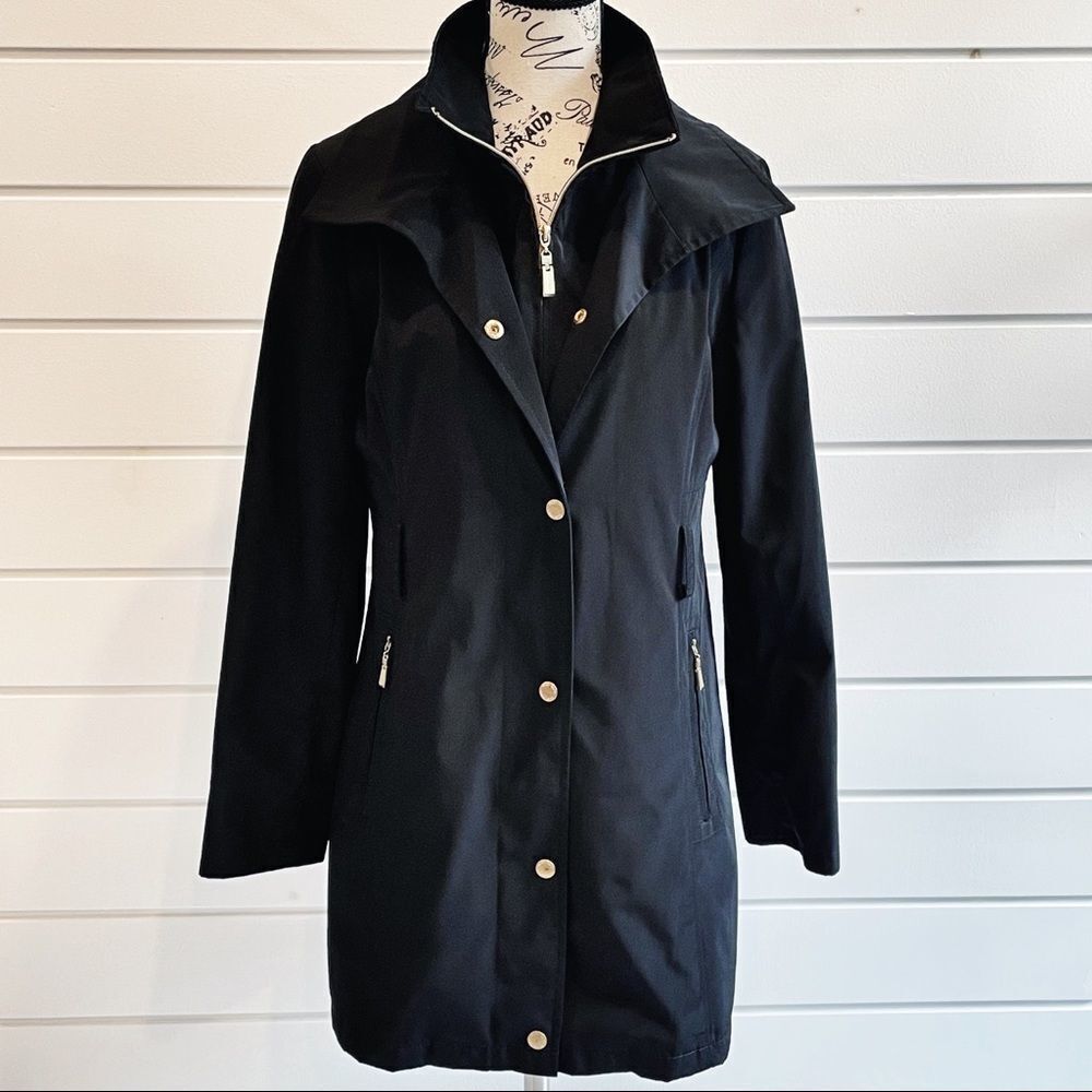 Ellen Tracy Black Belted Trench Coat With Removable Lining Size Small